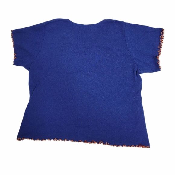 VINTAGE 90s shirt Vanity Fair top blue embroidered floral lettuce hem M - Picture 3 of 7